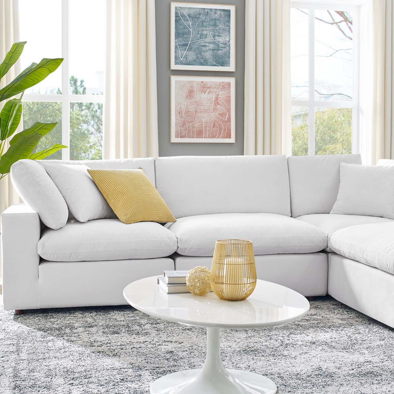 Commix Down Filled Overstuffed Performance Velvet 6-Piece Sectional Sofa in White, EEI-4824-WHI