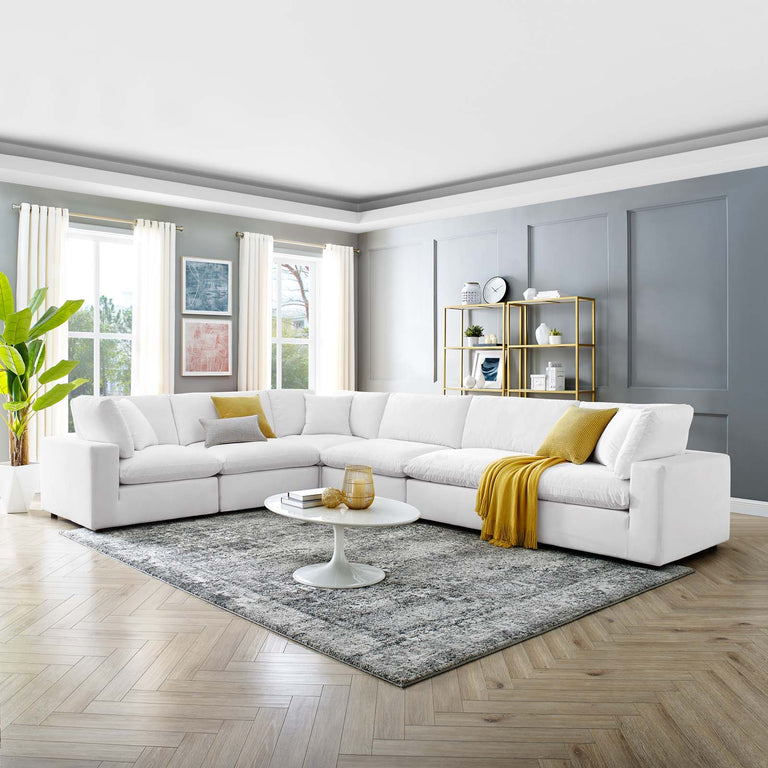 Commix Down Filled Overstuffed Performance Velvet 6-Piece Sectional Sofa in White, EEI-4824-WHI