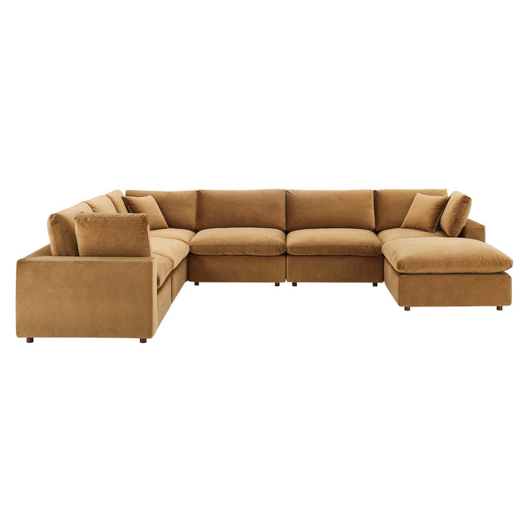 Commix Down Filled Overstuffed Performance Velvet 7-Piece Sectional Sofa in Cognac, EEI-4825-COG