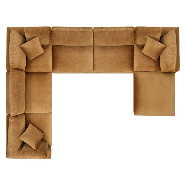 Commix Down Filled Overstuffed Performance Velvet 7-Piece Sectional Sofa in Cognac, EEI-4825-COG