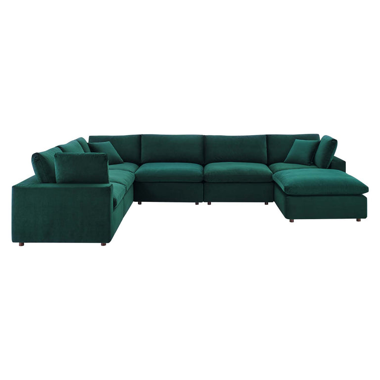 Commix Down Filled Overstuffed Performance Velvet 7-Piece Sectional Sofa in Green, EEI-4825-GRN
