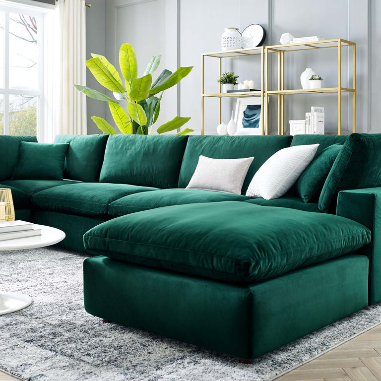 Commix Down Filled Overstuffed Performance Velvet 7-Piece Sectional Sofa in Green, EEI-4825-GRN