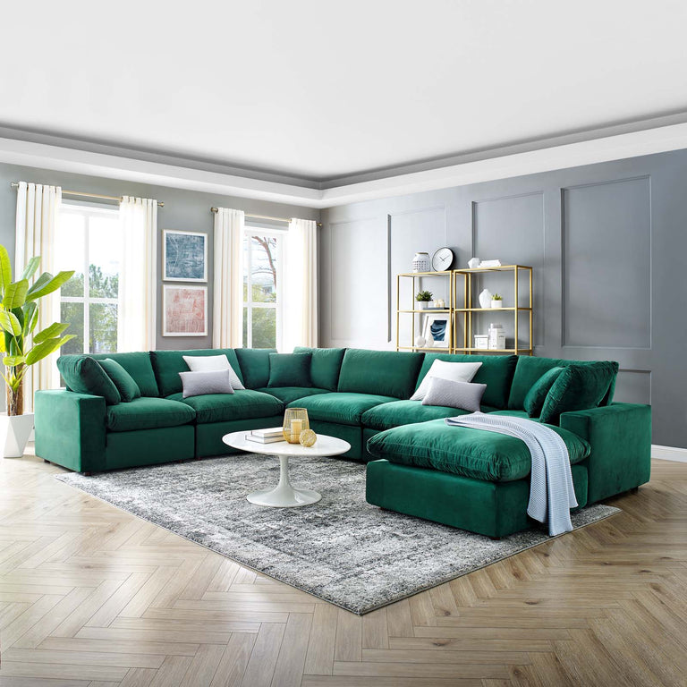 Commix Down Filled Overstuffed Performance Velvet 7-Piece Sectional Sofa in Green, EEI-4825-GRN