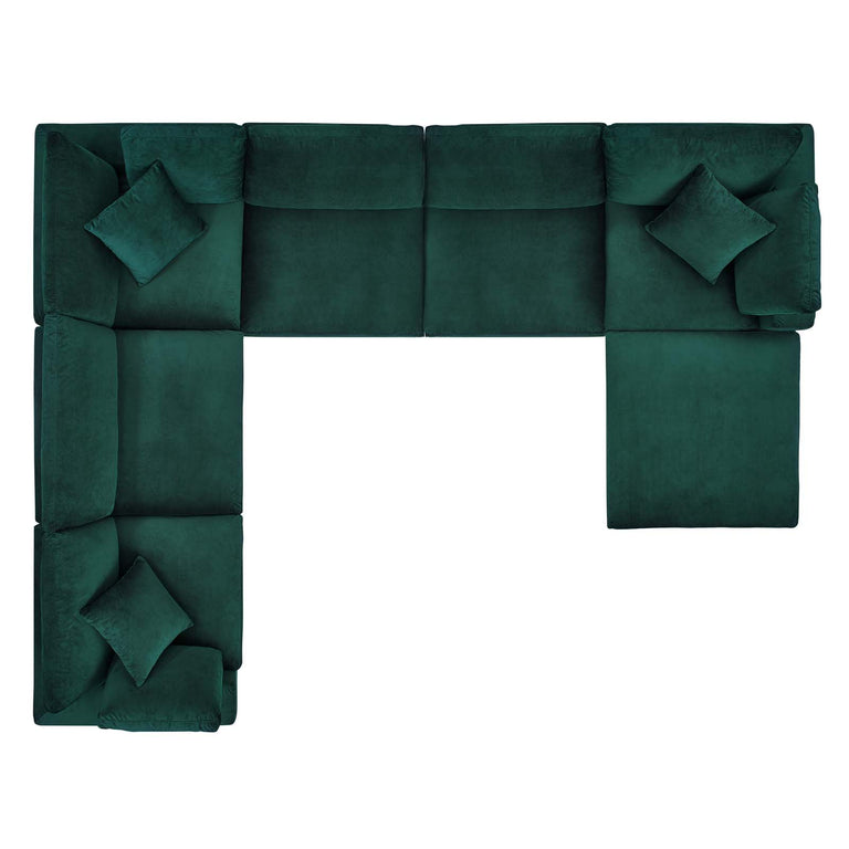 Commix Down Filled Overstuffed Performance Velvet 7-Piece Sectional Sofa in Green, EEI-4825-GRN