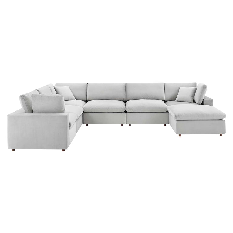 Commix Down Filled Overstuffed Performance Velvet 7-Piece Sectional Sofa in Light Gray, EEI-4825-LGR