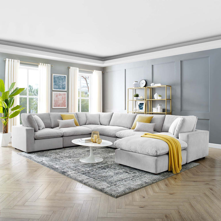 Commix Down Filled Overstuffed Performance Velvet 7-Piece Sectional Sofa in Light Gray, EEI-4825-LGR