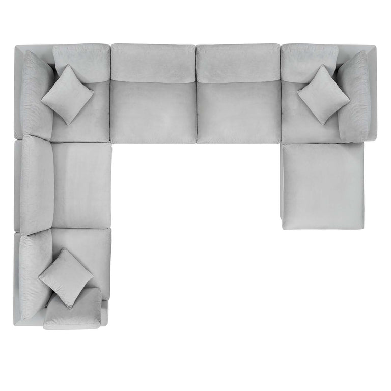 Commix Down Filled Overstuffed Performance Velvet 7-Piece Sectional Sofa in Light Gray, EEI-4825-LGR