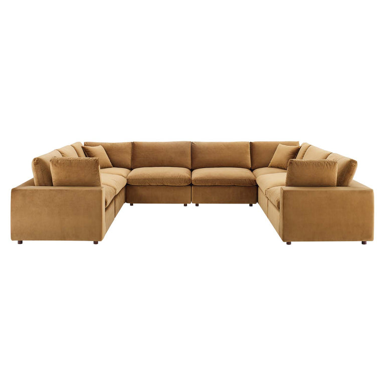 Commix Down Filled Overstuffed Performance Velvet 	8-Piece Sectional Sofa in Cognac, EEI-4826-COG