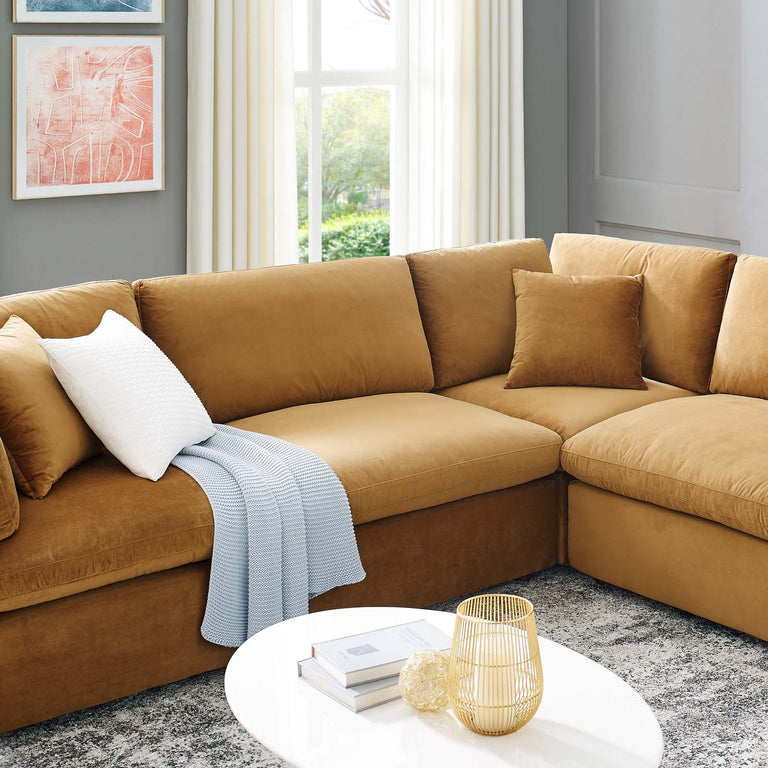 Commix Down Filled Overstuffed Performance Velvet 	8-Piece Sectional Sofa in Cognac, EEI-4826-COG