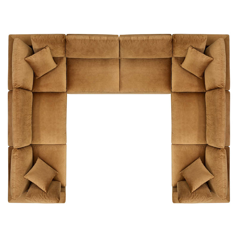 Commix Down Filled Overstuffed Performance Velvet 	8-Piece Sectional Sofa in Cognac, EEI-4826-COG