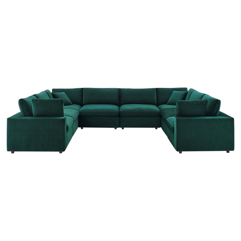 Commix Down Filled Overstuffed Performance Velvet 	8-Piece Sectional Sofa in Green, EEI-4826-GRN