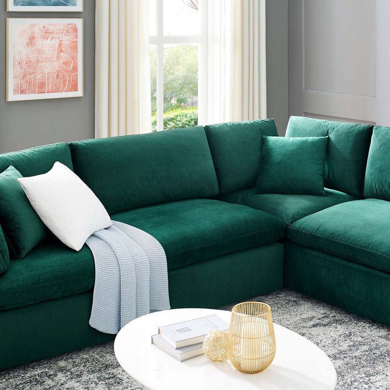 Commix Down Filled Overstuffed Performance Velvet 	8-Piece Sectional Sofa in Green, EEI-4826-GRN
