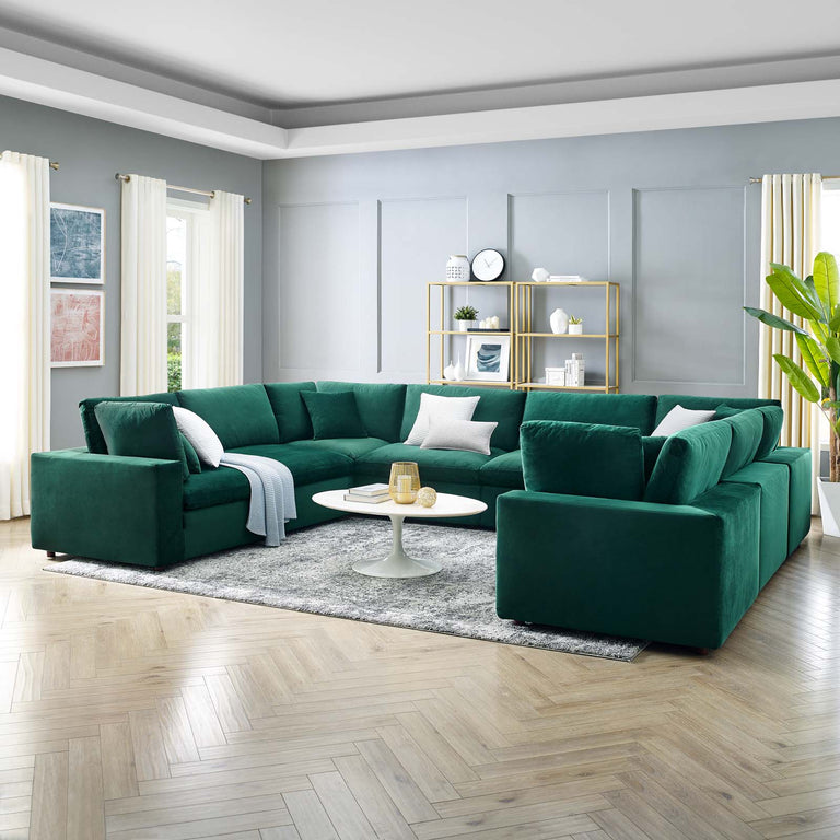Commix Down Filled Overstuffed Performance Velvet 	8-Piece Sectional Sofa in Green, EEI-4826-GRN