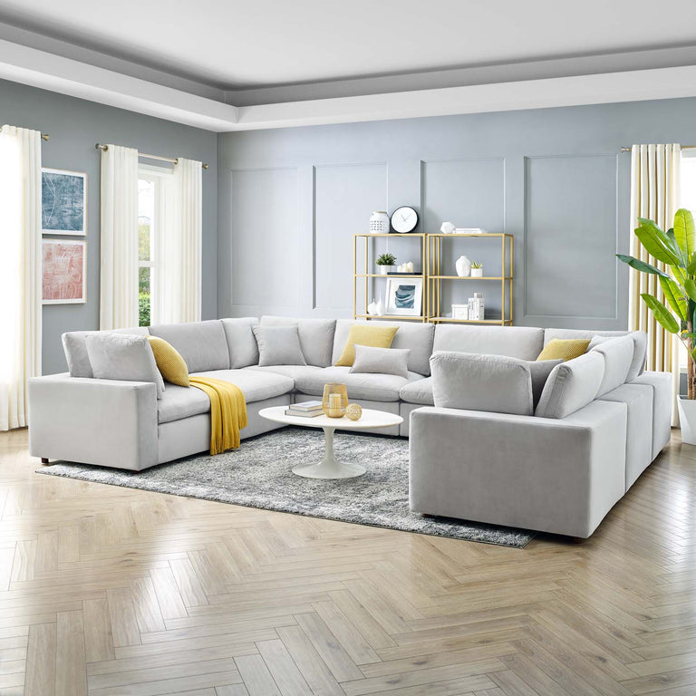 Commix Down Filled Overstuffed Performance Velvet 	8-Piece Sectional Sofa in Light Gray, EEI-4826-LGR