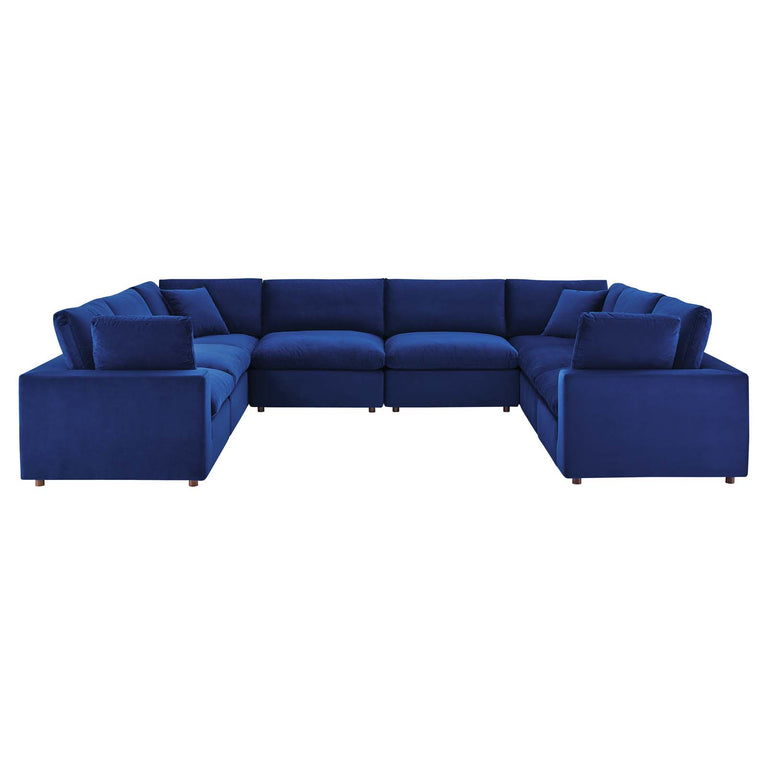 Commix Down Filled Overstuffed Performance Velvet 	8-Piece Sectional Sofa in Navy, EEI-4826-NAV