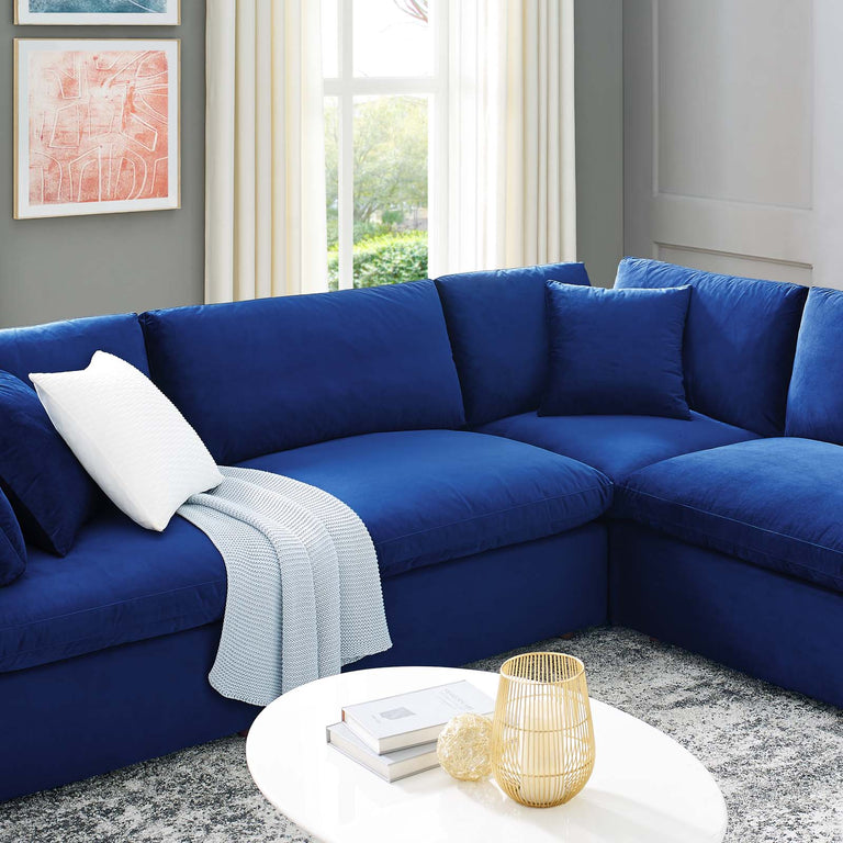 Commix Down Filled Overstuffed Performance Velvet 	8-Piece Sectional Sofa in Navy, EEI-4826-NAV