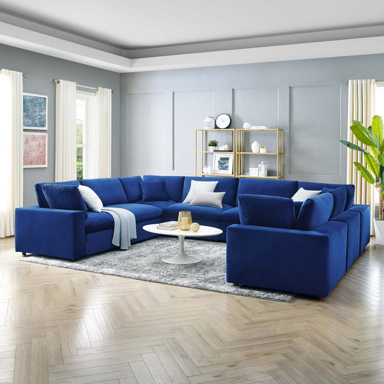 Commix Down Filled Overstuffed Performance Velvet 	8-Piece Sectional Sofa in Navy, EEI-4826-NAV