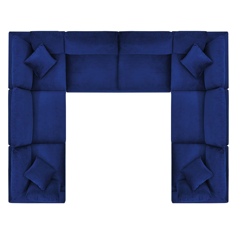 Commix Down Filled Overstuffed Performance Velvet 	8-Piece Sectional Sofa in Navy, EEI-4826-NAV