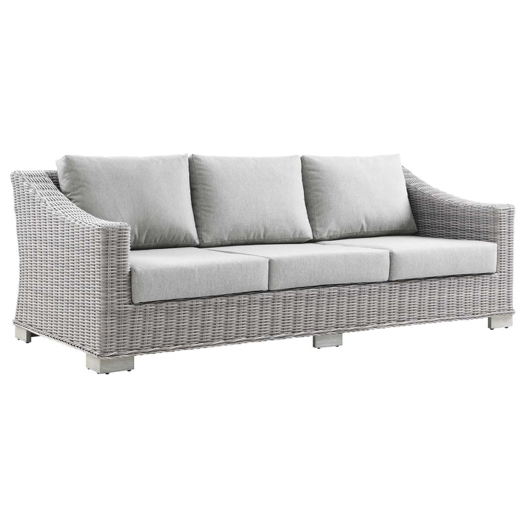 Conway Outdoor Patio Wicker Rattan Sofa in Light Gray Gray, EEI-4842-LGR-GRY