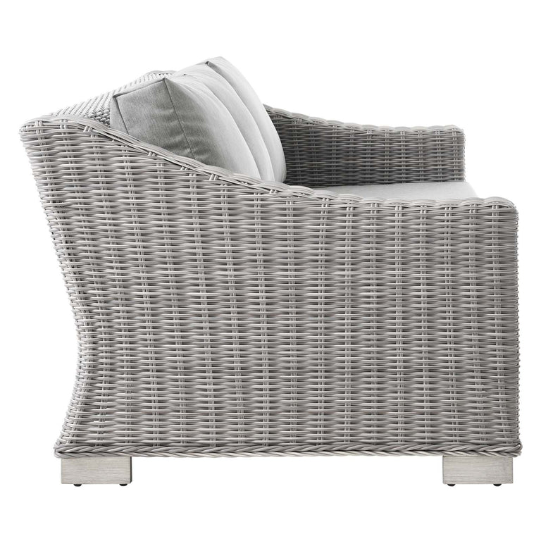 Conway Outdoor Patio Wicker Rattan Sofa in Light Gray Gray, EEI-4842-LGR-GRY