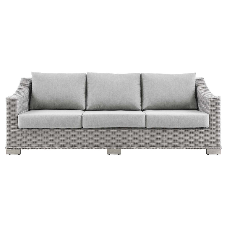 Conway Outdoor Patio Wicker Rattan Sofa in Light Gray Gray, EEI-4842-LGR-GRY