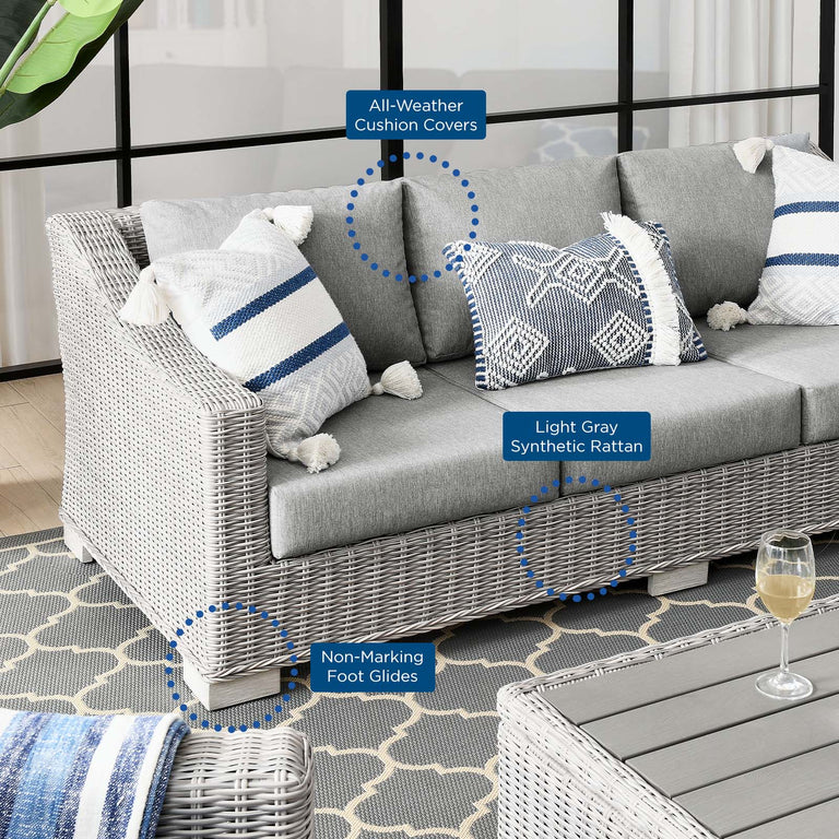 Conway Outdoor Patio Wicker Rattan Sofa in Light Gray Gray, EEI-4842-LGR-GRY