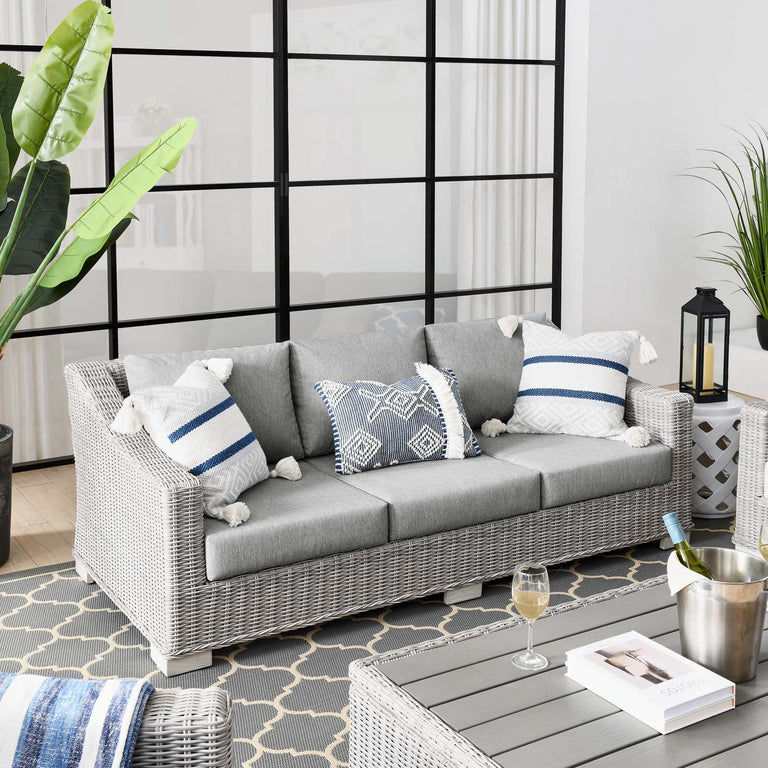 Conway Outdoor Patio Wicker Rattan Sofa in Light Gray Gray, EEI-4842-LGR-GRY