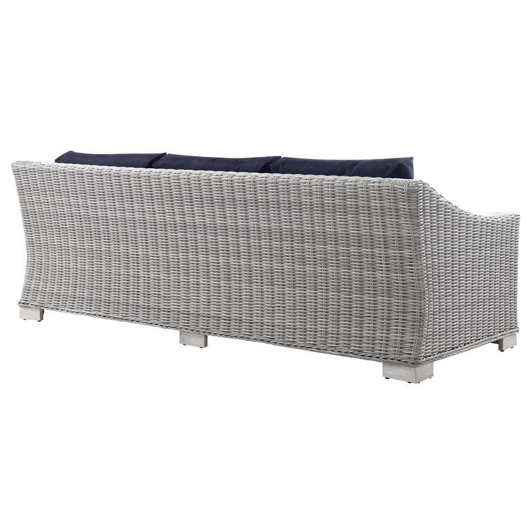 Conway Outdoor Patio Wicker Rattan Sofa in Light Gray Navy, EEI-4842-LGR-NAV