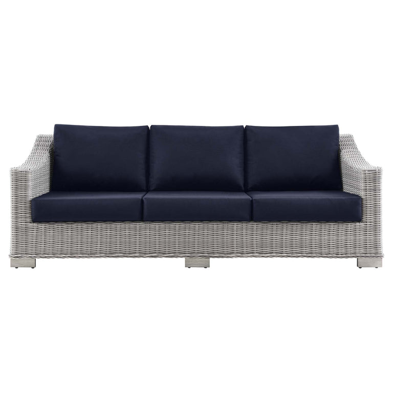 Conway Outdoor Patio Wicker Rattan Sofa in Light Gray Navy, EEI-4842-LGR-NAV