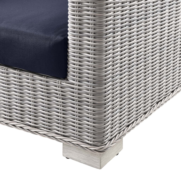Conway Outdoor Patio Wicker Rattan Sofa in Light Gray Navy, EEI-4842-LGR-NAV