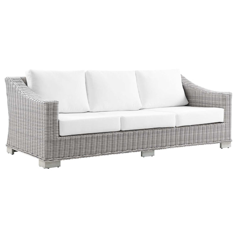 Conway Outdoor Patio Wicker Rattan Sofa in Light Gray White, EEI-4842-LGR-WHI