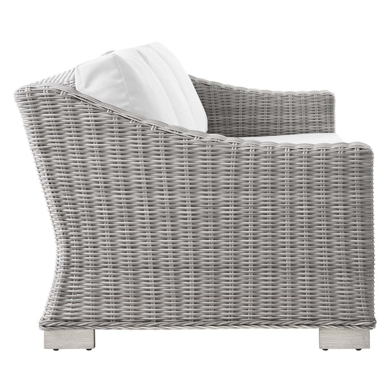 Conway Outdoor Patio Wicker Rattan Sofa in Light Gray White, EEI-4842-LGR-WHI