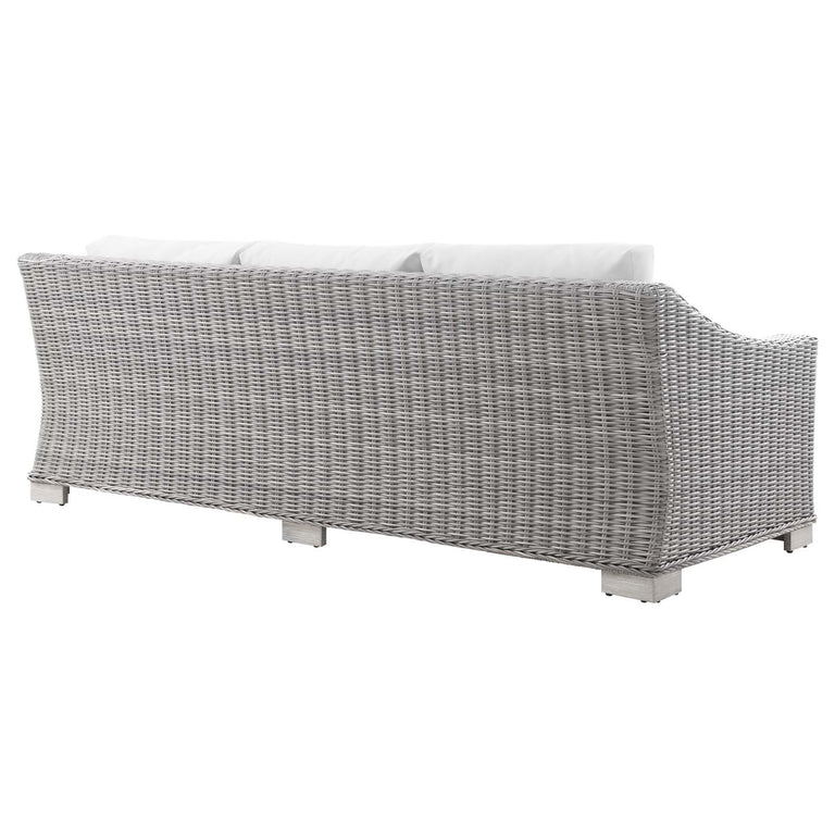 Conway Outdoor Patio Wicker Rattan Sofa in Light Gray White, EEI-4842-LGR-WHI