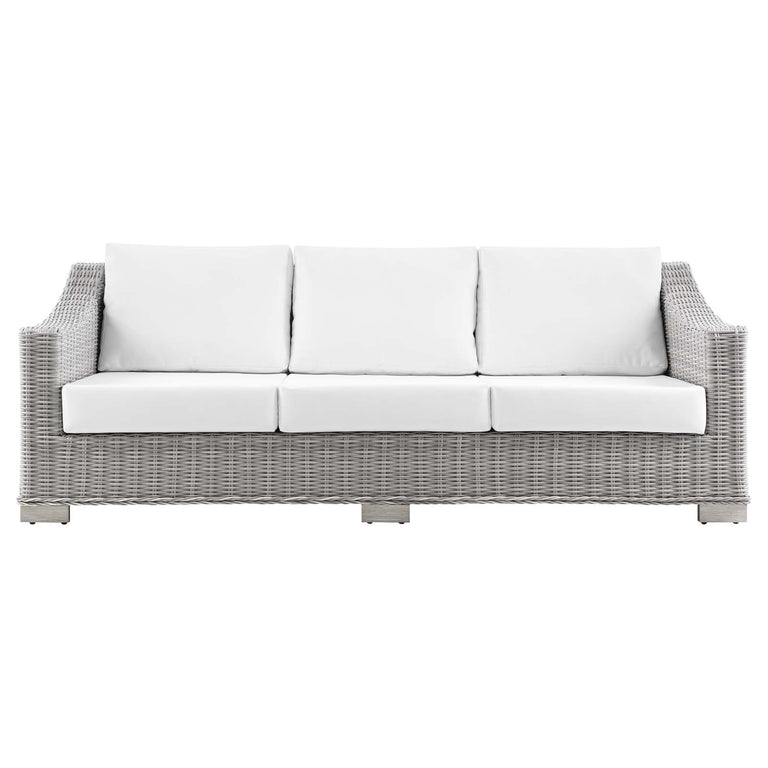 Conway Outdoor Patio Wicker Rattan Sofa in Light Gray White, EEI-4842-LGR-WHI