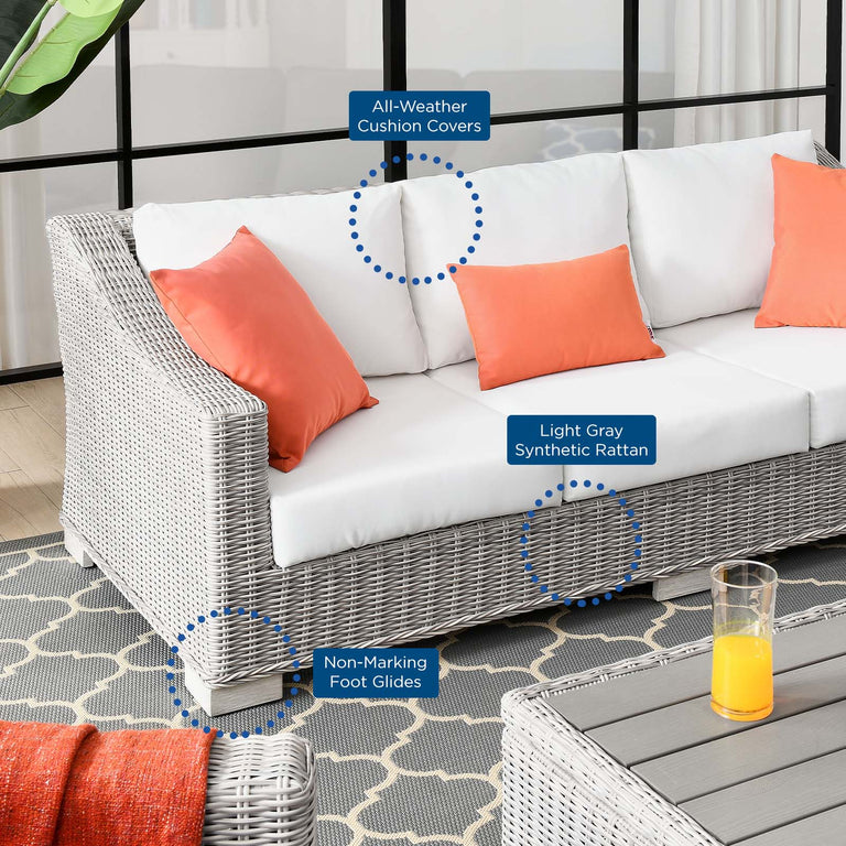 Conway Outdoor Patio Wicker Rattan Sofa in Light Gray White, EEI-4842-LGR-WHI