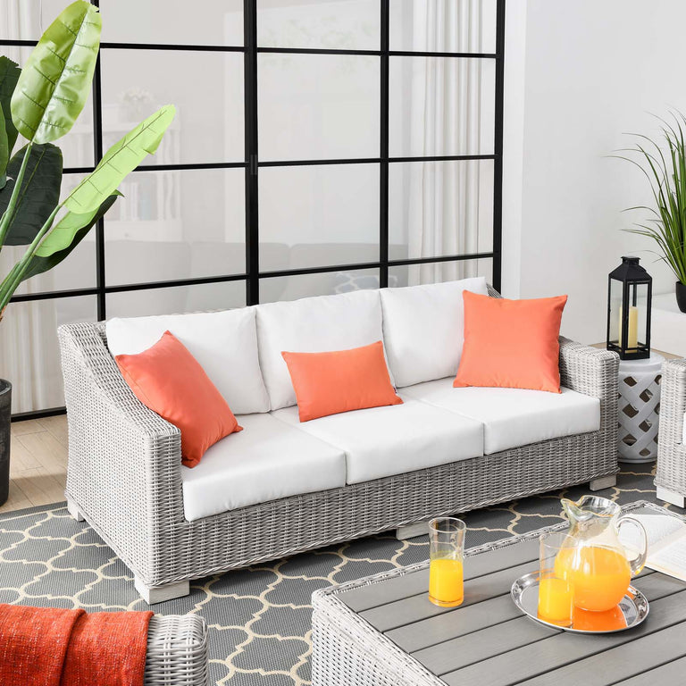 Conway Outdoor Patio Wicker Rattan Sofa in Light Gray White, EEI-4842-LGR-WHI
