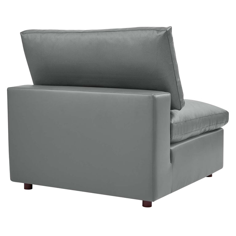 Commix Down Filled Overstuffed Vegan Leather 3-Seater Sofa in Gray, EEI-4914-GRY