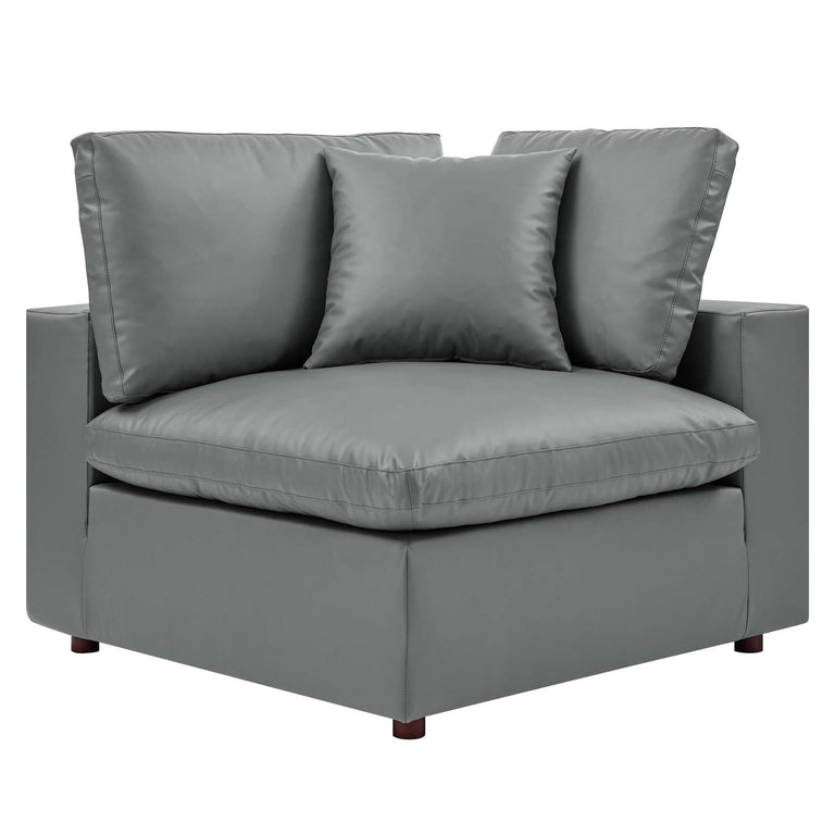 Commix Down Filled Overstuffed Vegan Leather 3-Seater Sofa in Gray, EEI-4914-GRY