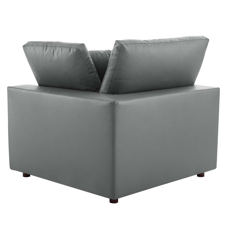 Commix Down Filled Overstuffed Vegan Leather 3-Seater Sofa in Gray, EEI-4914-GRY