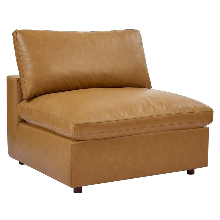 Commix Down Filled Overstuffed Vegan Leather 3-Seater Sofa in Tan, EEI-4914-TAN