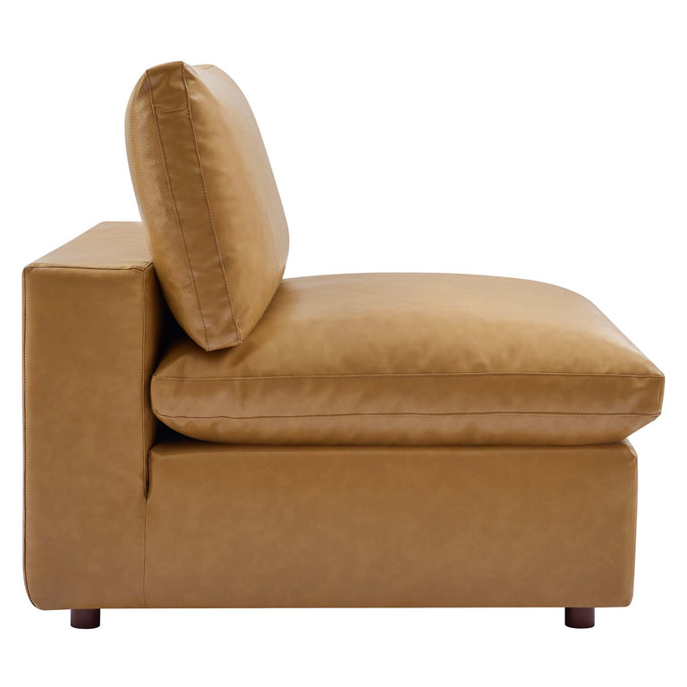 Commix Down Filled Overstuffed Vegan Leather 3-Seater Sofa in Tan, EEI-4914-TAN