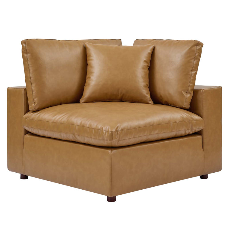 Commix Down Filled Overstuffed Vegan Leather 3-Seater Sofa in Tan, EEI-4914-TAN
