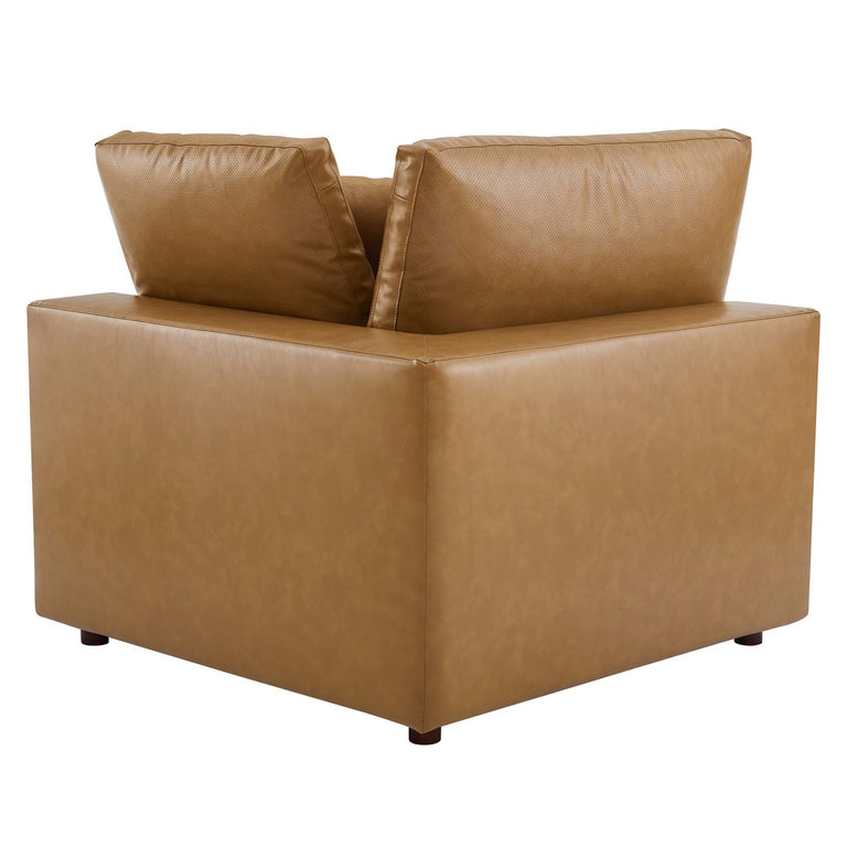 Commix Down Filled Overstuffed Vegan Leather 3-Seater Sofa in Tan, EEI-4914-TAN