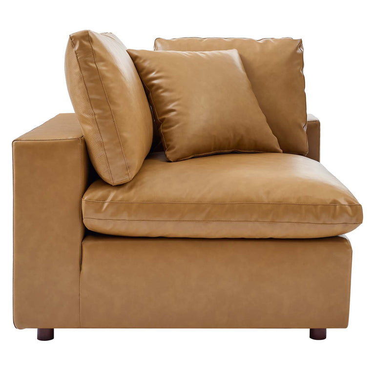 Commix Down Filled Overstuffed Vegan Leather 3-Seater Sofa in Tan, EEI-4914-TAN