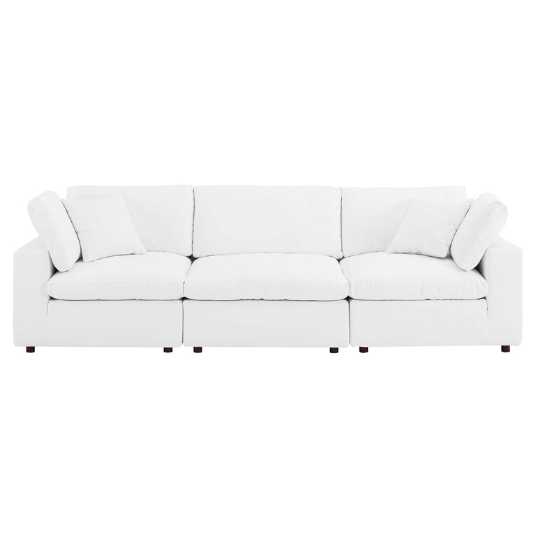 Commix Down Filled Overstuffed Vegan Leather 3-Seater Sofa in White, EEI-4914-WHI