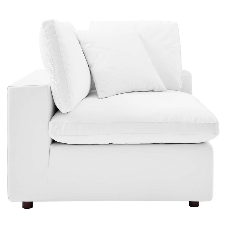 Commix Down Filled Overstuffed Vegan Leather 3-Seater Sofa in White, EEI-4914-WHI