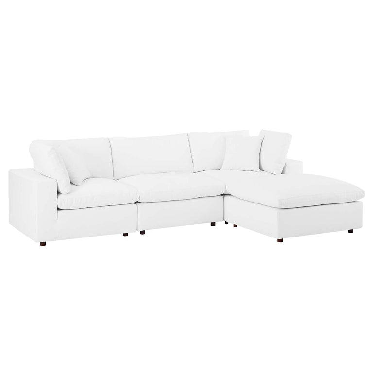 Commix Down Filled Overstuffed Vegan Leather 4-Piece Sectional Sofa in White, EEI-4915-WHI