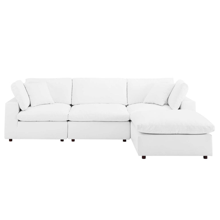 Commix Down Filled Overstuffed Vegan Leather 4-Piece Sectional Sofa in White, EEI-4915-WHI