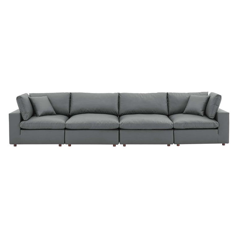 Commix Down Filled Overstuffed Vegan Leather 4-Seater Sofa in Gray, EEI-4916-GRY