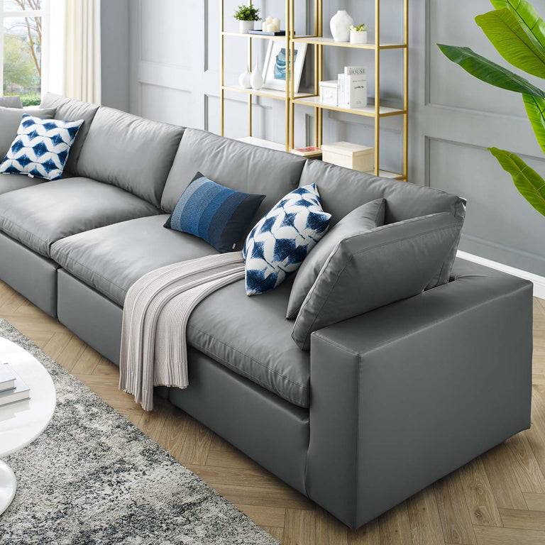 Commix Down Filled Overstuffed Vegan Leather 4-Seater Sofa in Gray, EEI-4916-GRY